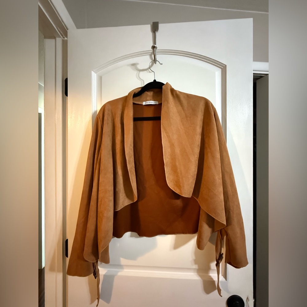 Miss Sparkling Tan Suede Open Front Jacket